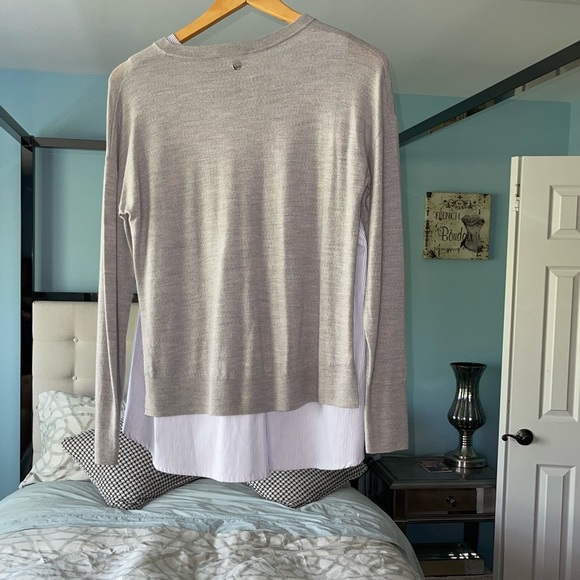 ESCADA Sport Two in One Vapour Gray Wool Sweater Blue Striped Side Split Medium - Picture 10 of 12
